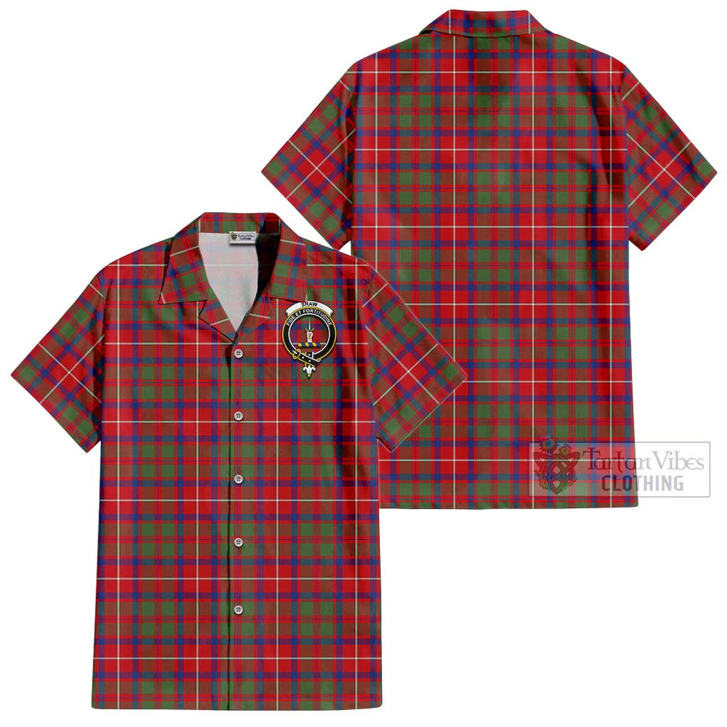 Shaw Red Modern Tartan Cotton Hawaiian Shirt with Family Crest Kid - Tartan Vibes Clothing