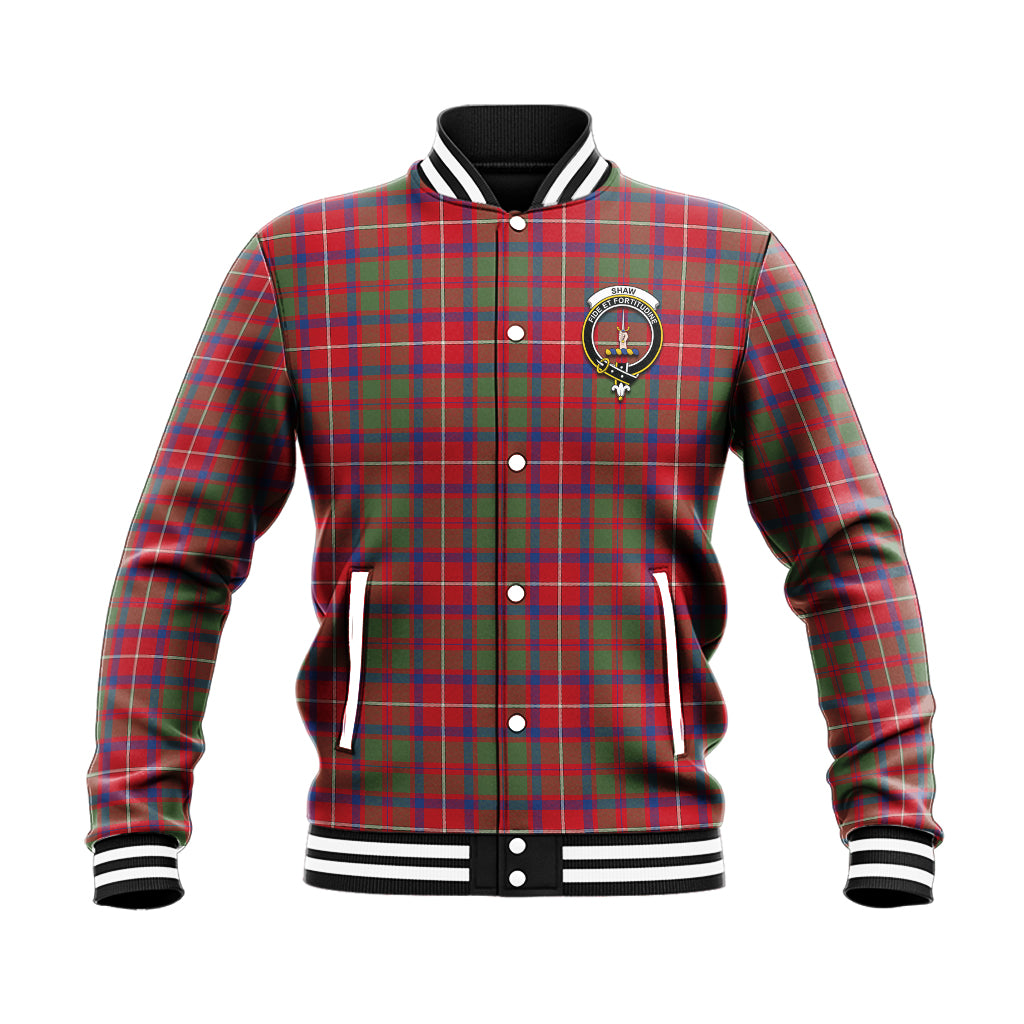 Shaw Red Modern Tartan Baseball Jacket with Family Crest - Tartan Vibes Clothing