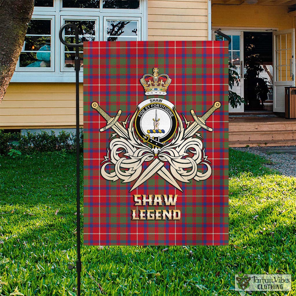 Tartan Vibes Clothing Shaw Red Modern Tartan Flag with Clan Crest and the Golden Sword of Courageous Legacy