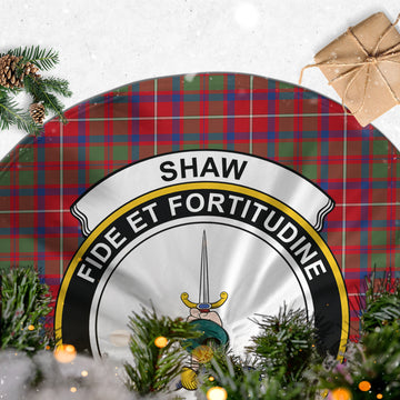 Shaw Red Modern Tartan Christmas Tree Skirt with Family Crest