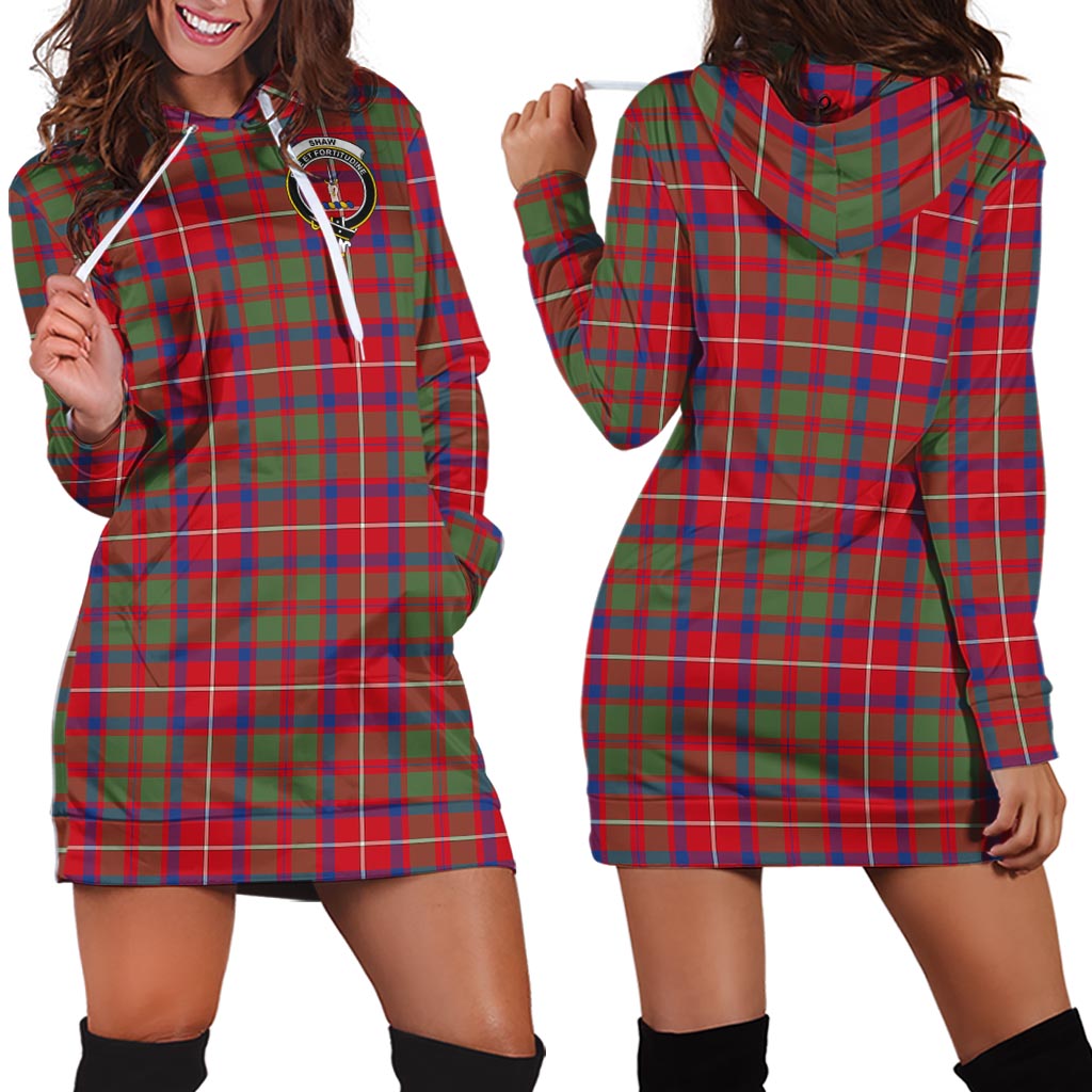 Shaw Red Modern Tartan Hoodie Dress with Family Crest - Tartan Vibes Clothing