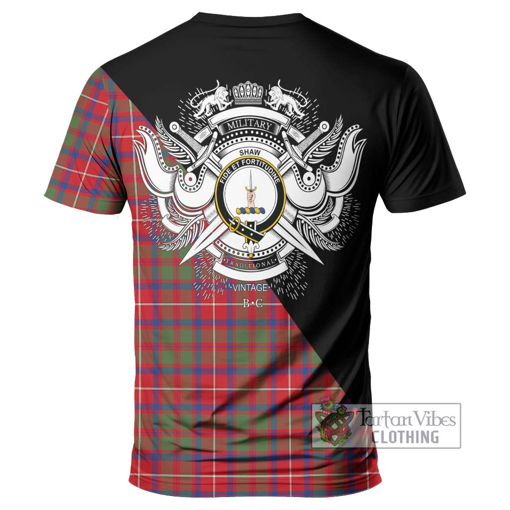 Shaw Red Modern Tartan T-Shirt with Family Crest and Military Logo Style - Tartanvibesclothing Shop