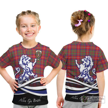 Shaw Red Modern Tartan Kid T-Shirt with Alba Gu Brath Regal Lion Emblem