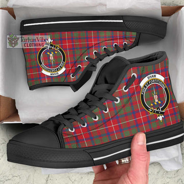 Shaw Red Modern Tartan High Top Shoes with Family Crest