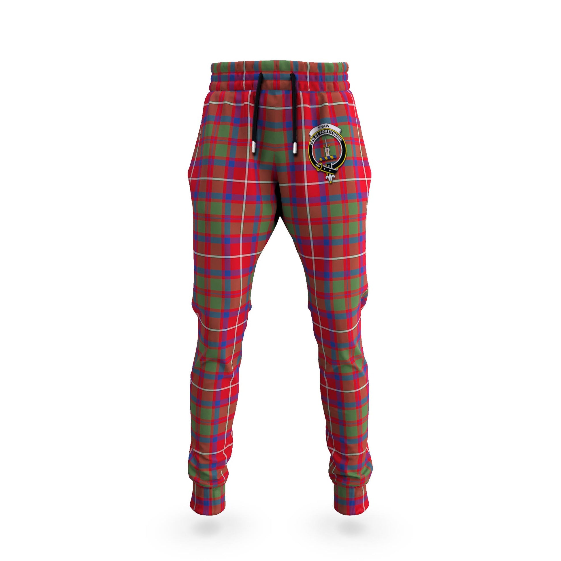 Shaw Red Modern Tartan Joggers Pants with Family Crest 5XL - Tartan Vibes Clothing