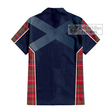 Shaw Red Modern Tartan Short Sleeve Button Shirt with Family Crest and Lion Rampant Vibes Sport Style