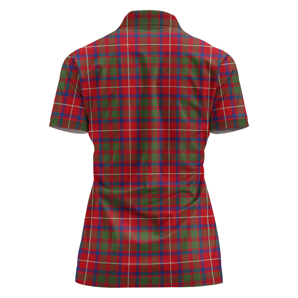 shaw-red-modern-tartan-polo-shirt-with-family-crest-for-women
