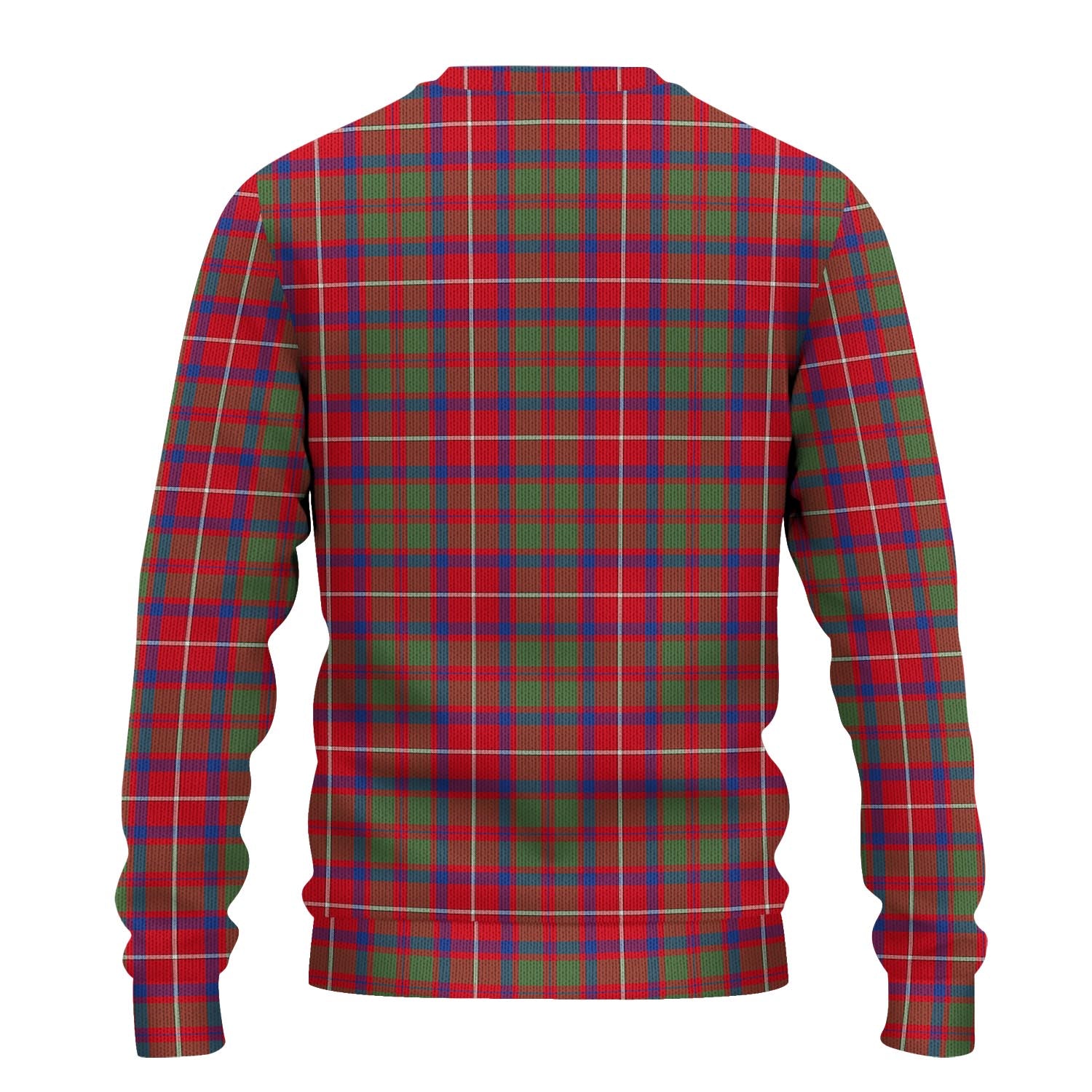 Shaw Red Modern Tartan Knitted Sweater with Family Crest - Tartanvibesclothing