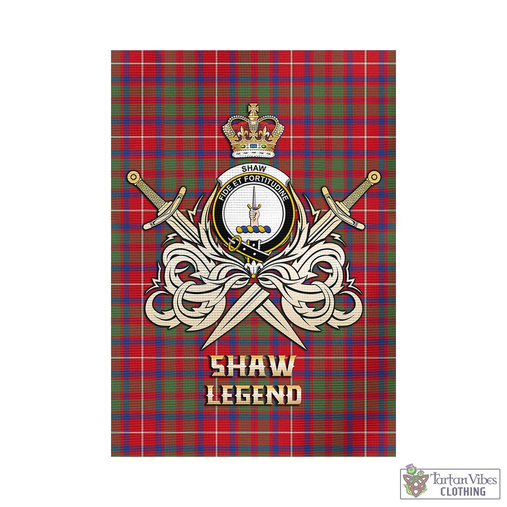 Tartan Vibes Clothing Shaw Red Modern Tartan Flag with Clan Crest and the Golden Sword of Courageous Legacy