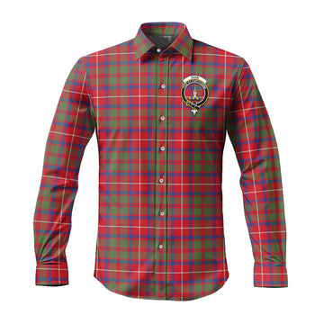 Shaw Red Modern Tartan Long Sleeve Button Up Shirt with Family Crest