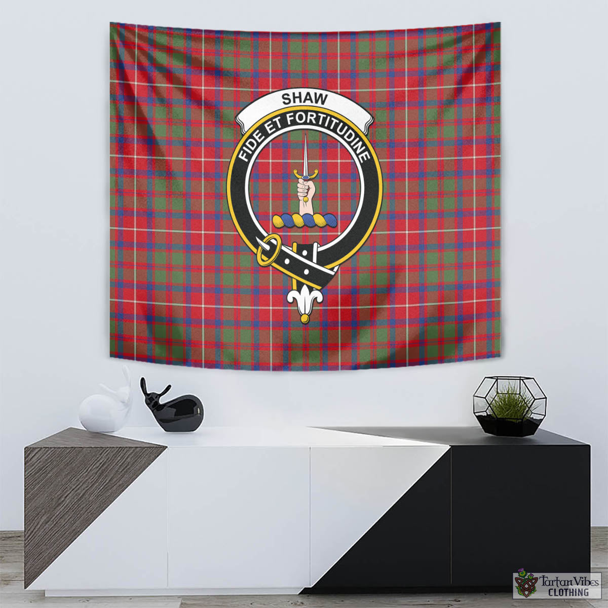 Tartan Vibes Clothing Shaw Red Modern Tartan Tapestry Wall Hanging and Home Decor for Room with Family Crest