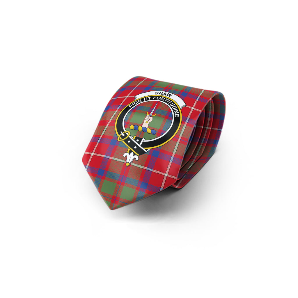 Shaw Red Modern Tartan Classic Necktie with Family Crest - Tartan Vibes Clothing