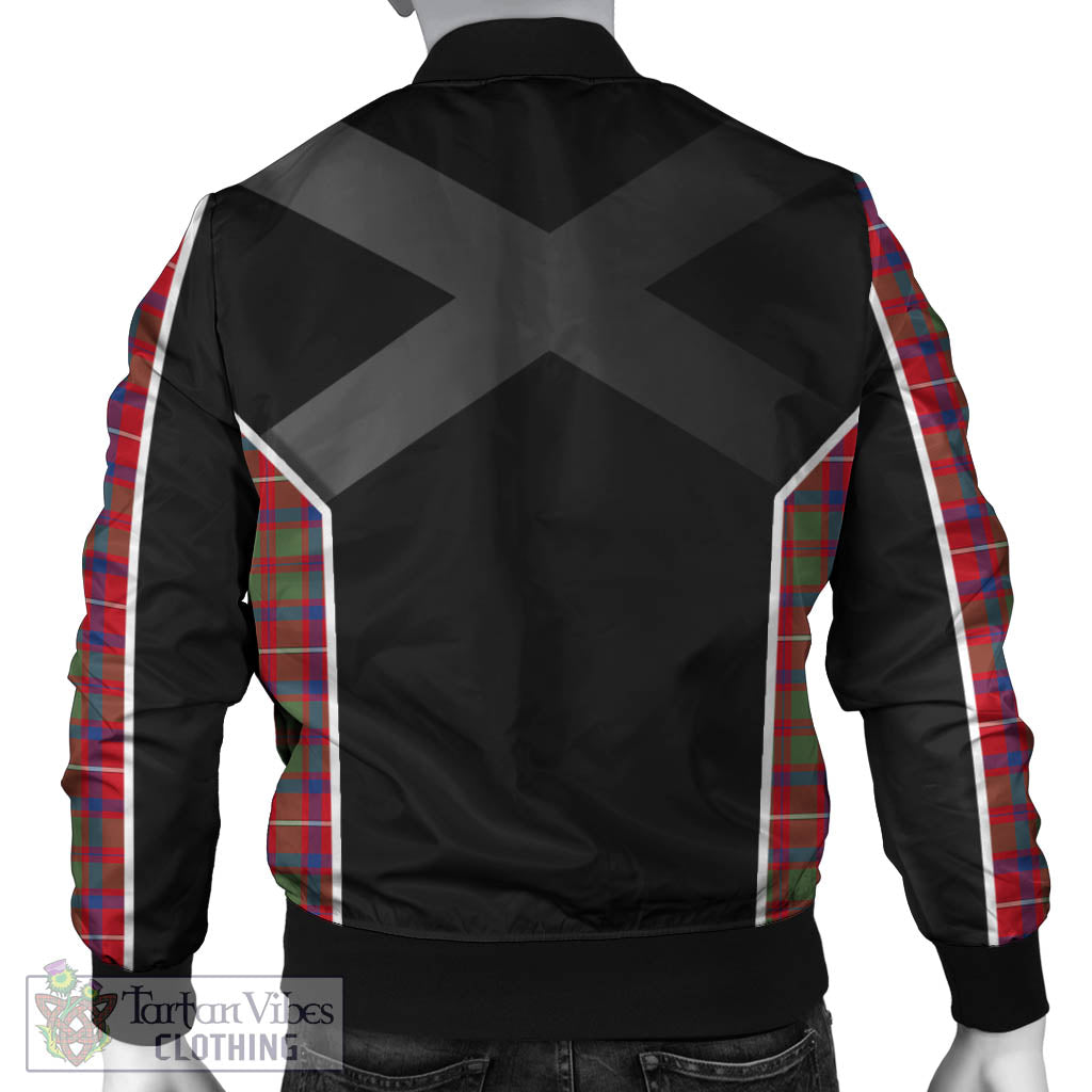 Tartan Vibes Clothing Shaw Red Modern Tartan Bomber Jacket with Family Crest and Scottish Thistle Vibes Sport Style