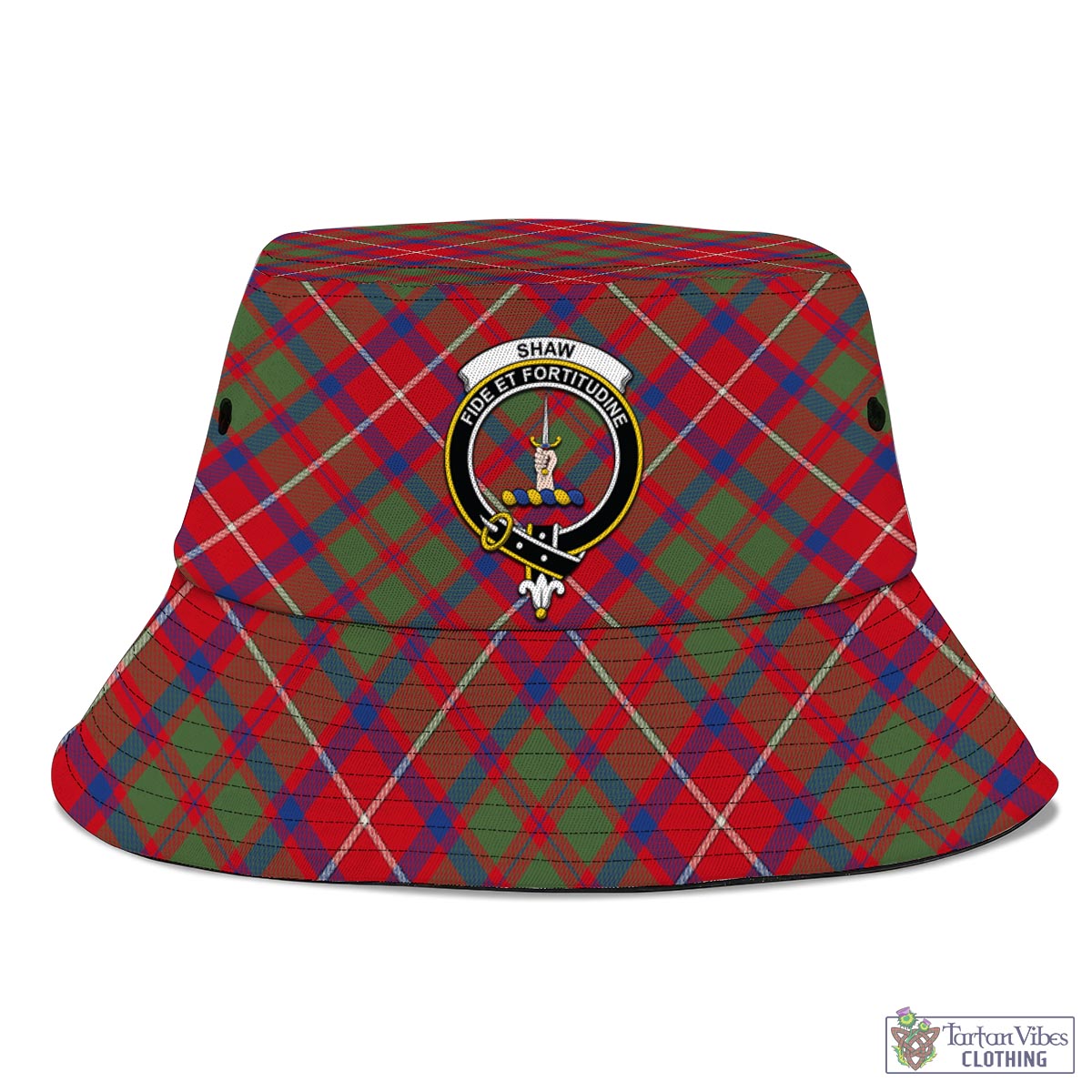 Tartan Vibes Clothing Shaw Red Modern Tartan Bucket Hat with Family Crest