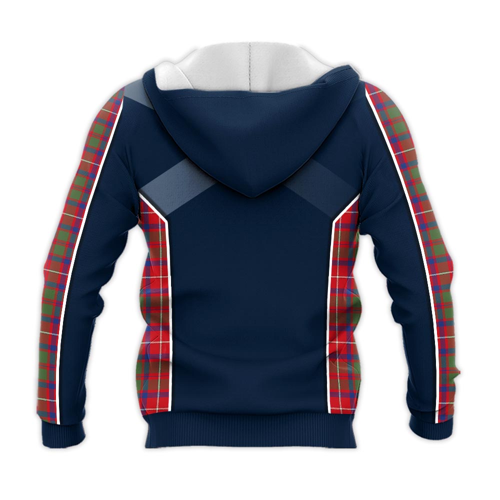 Tartan Vibes Clothing Shaw Red Modern Tartan Knitted Hoodie with Family Crest and Scottish Thistle Vibes Sport Style