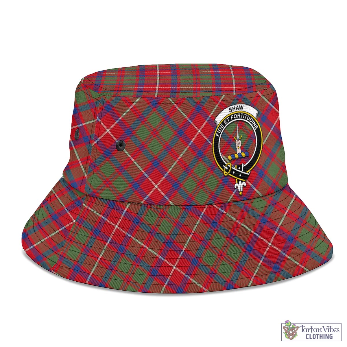 Tartan Vibes Clothing Shaw Red Modern Tartan Bucket Hat with Family Crest