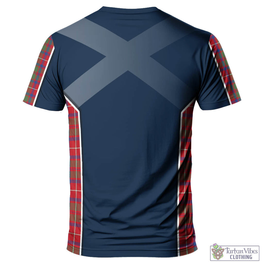 Tartan Vibes Clothing Shaw Red Modern Tartan T-Shirt with Family Crest and Scottish Thistle Vibes Sport Style