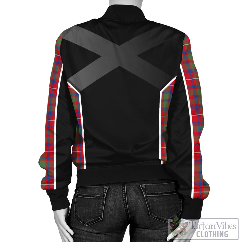 Tartan Vibes Clothing Shaw Red Modern Tartan Bomber Jacket with Family Crest and Scottish Thistle Vibes Sport Style