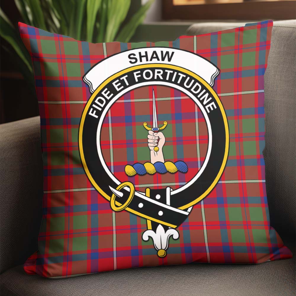 Shaw Red Modern Tartan Pillow Cover with Family Crest - Tartanvibesclothing