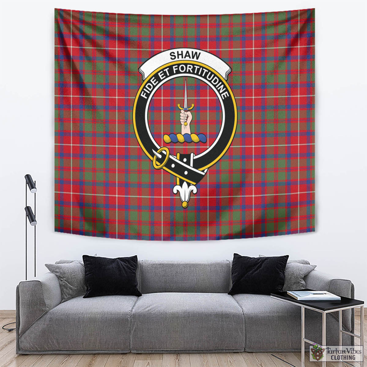 Tartan Vibes Clothing Shaw Red Modern Tartan Tapestry Wall Hanging and Home Decor for Room with Family Crest