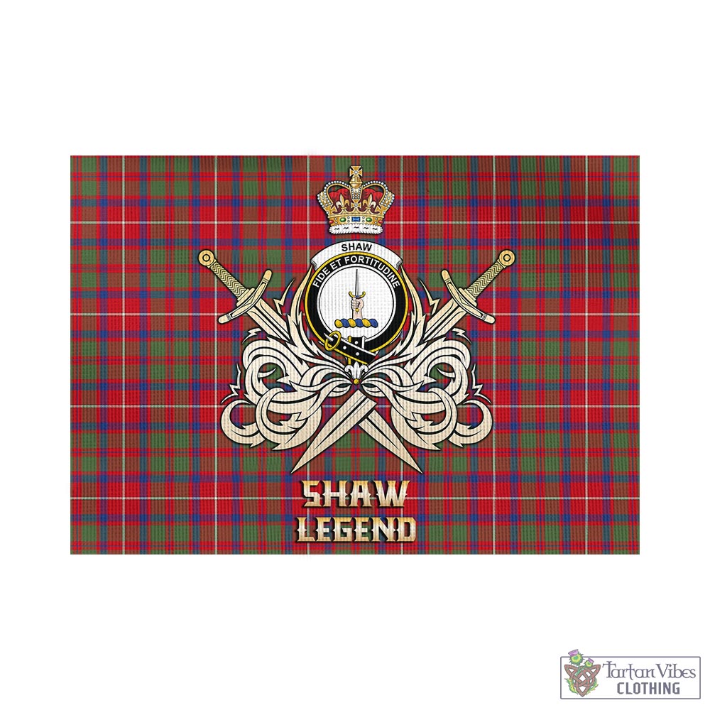 Tartan Vibes Clothing Shaw Red Modern Tartan Flag with Clan Crest and the Golden Sword of Courageous Legacy