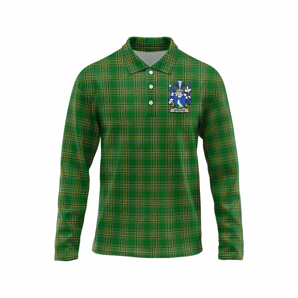 Sheehan Irish Clan Tartan Long Sleeve Polo Shirt with Coat of Arms Unisex - Tartan Vibes Clothing