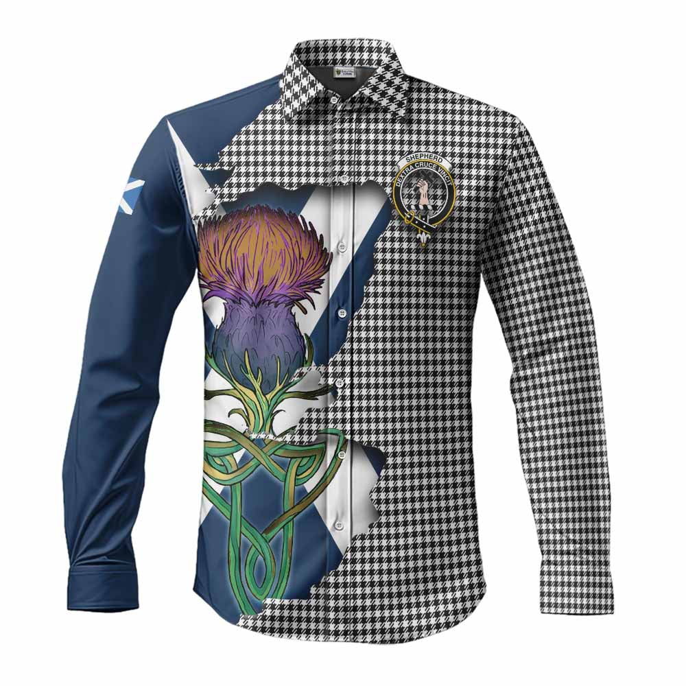 Shepherd Tartan Family Crest Long Sleeve Button Shirt Scottish Thistle Celtic Inspired Men's Shirt S - Tartan Vibes Clothing