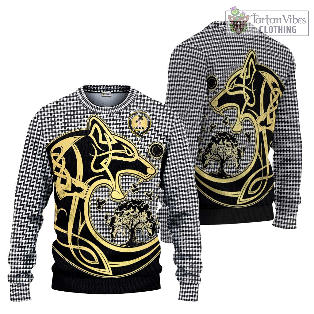 Tartan Vibes Clothing Shepherd Tartan Knitted Sweater with Family Crest Celtic Wolf Style