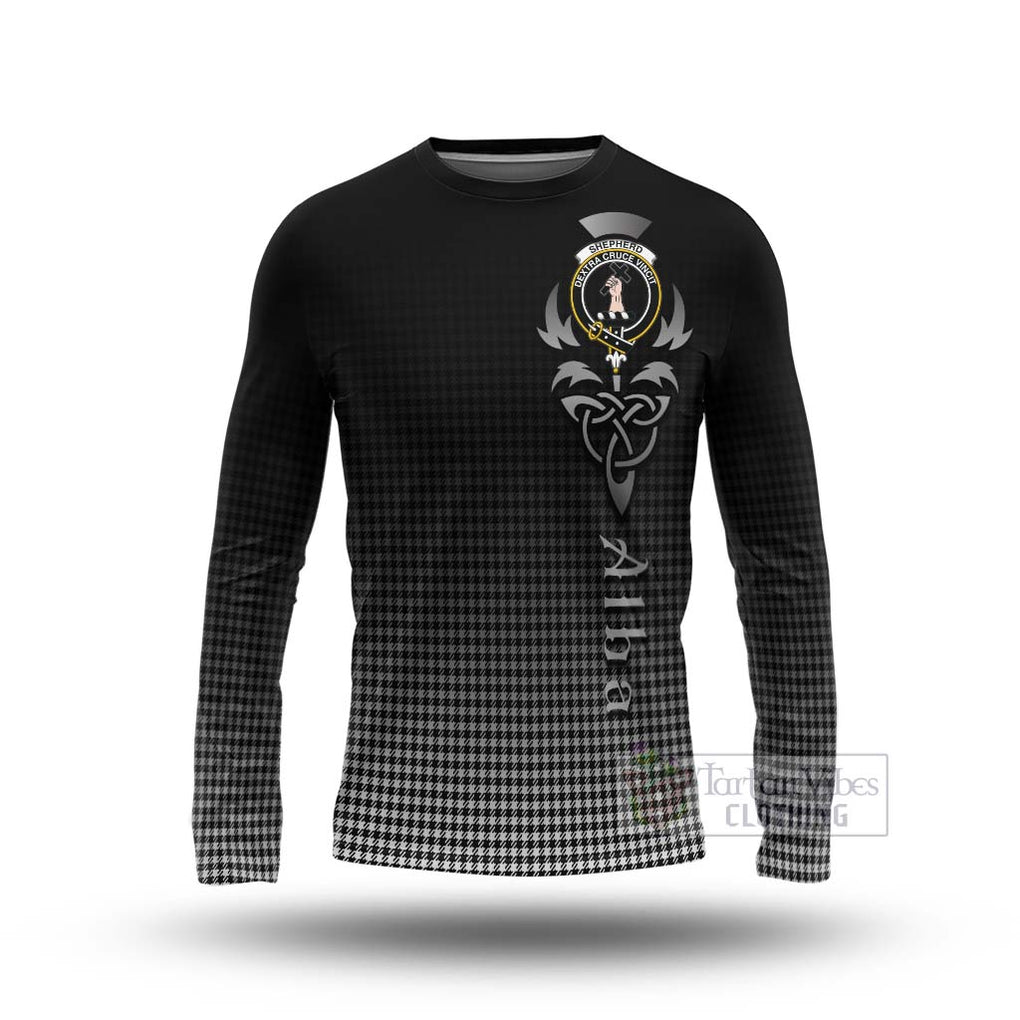 Tartan Vibes Clothing Shepherd Tartan Long Sleeve T-Shirt Featuring Alba Gu Brath Family Crest Celtic Inspired