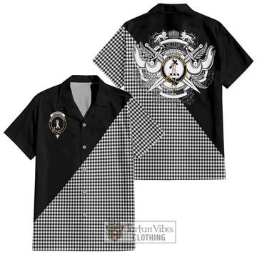 Shepherd Tartan Short Sleeve Button Shirt with Family Crest and Military Logo Style