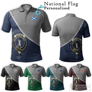 Shepherd Tartan Polo Shirt with Personalised National Flag and Family Crest Half Style