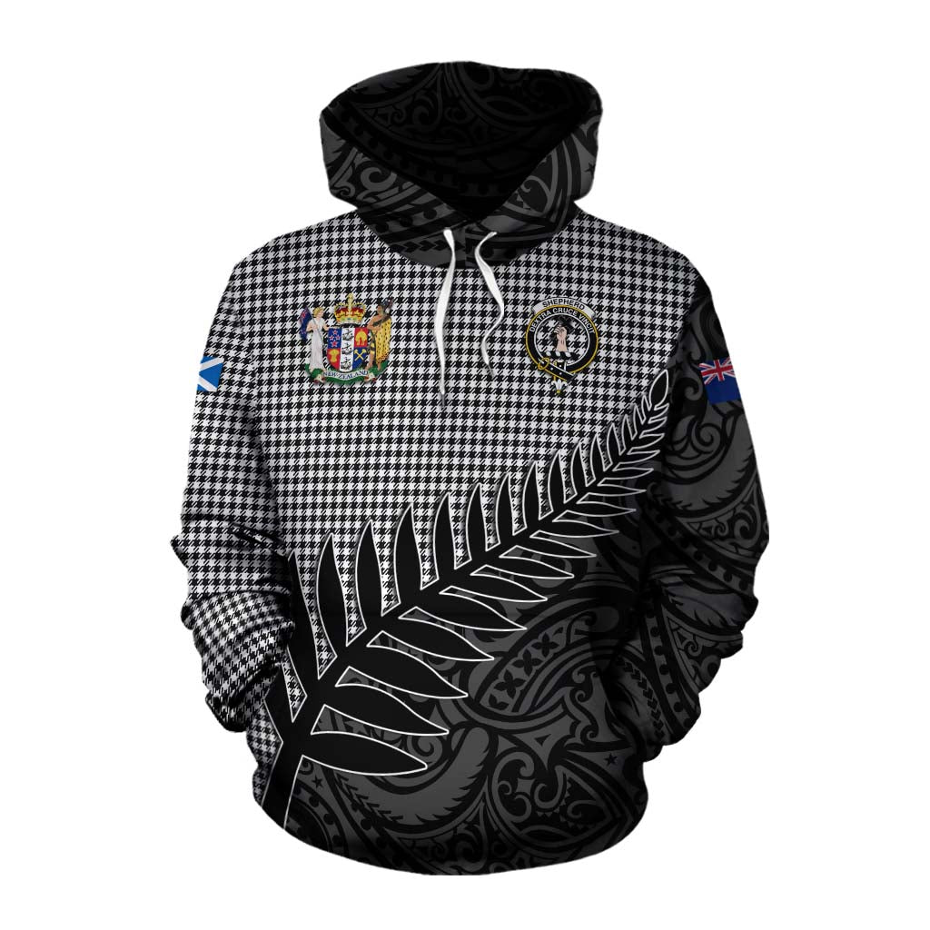 Tartan Vibes Clothing Shepherd Crest Tartan Cotton Hoodie with New Zealand Silver Fern Half Style