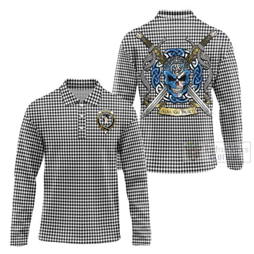 Shepherd Tartan Long Sleeve Polo Shirt with Family Crest Celtic Skull Style