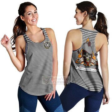 Shepherd Tartan Women's Racerback Tanks with Family Crest and Bearded Skull Holding Bottles of Whiskey