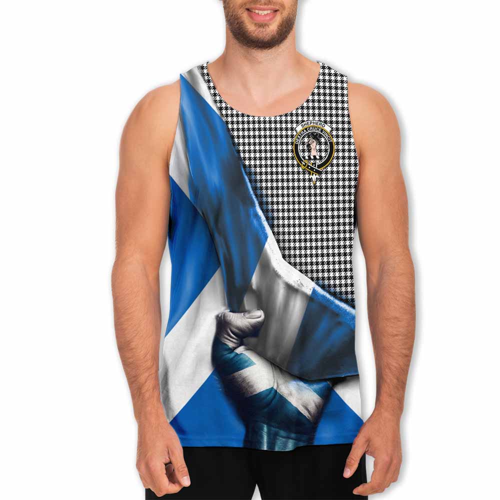 Tartan Vibes Clothing Shepherd Tartan Men's Tank Top with Family Crest Scotland Patriotic Style