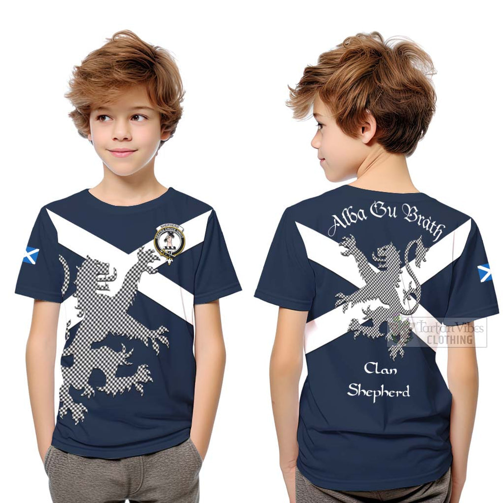 Tartan Vibes Clothing Shepherd Tartan Lion Rampant Kid T-Shirt – Proudly Display Your Heritage with Alba Gu Brath and Clan Name