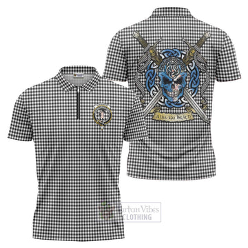 Shepherd Tartan Zipper Polo Shirt with Family Crest Celtic Skull Style