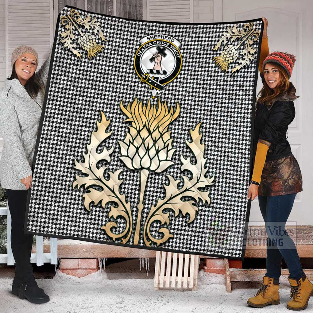 Tartan Vibes Clothing Shepherd Tartan Quilt with Family Crest and Golden Thistle Style