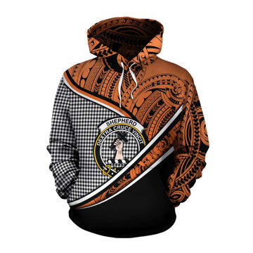 Shepherd Crest Tartan Cotton Hoodie with Polynesian Vibes Style - Orange Version