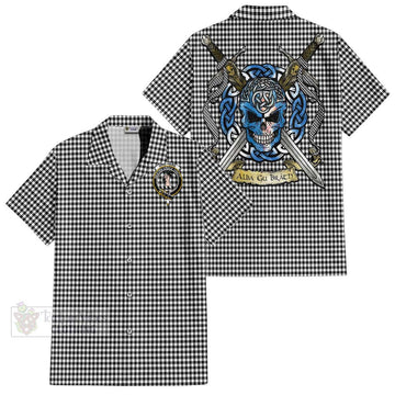 Shepherd Tartan Short Sleeve Button Shirt with Family Crest Celtic Skull Style