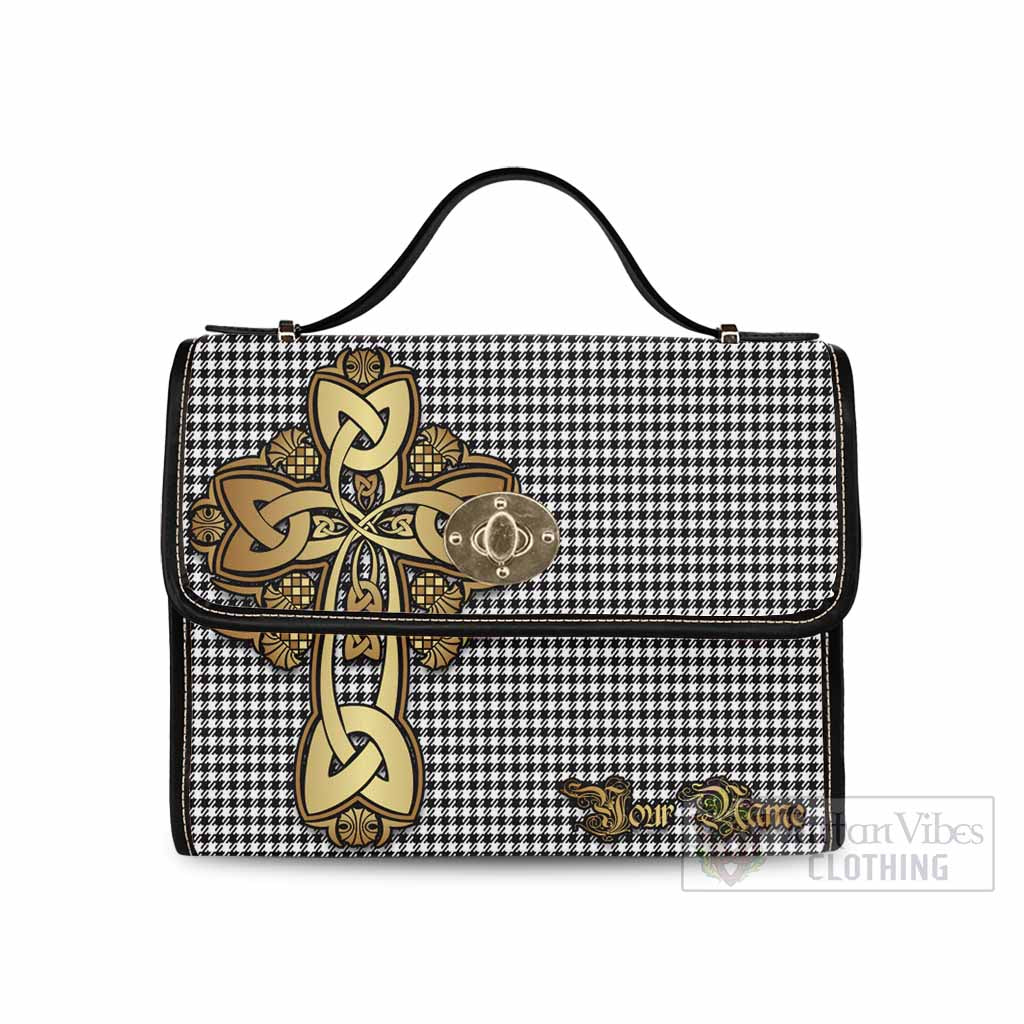 Tartan Vibes Clothing Shepherd Tartan Waterproof Canvas Bag Golden Thistle Celtic Cross Style