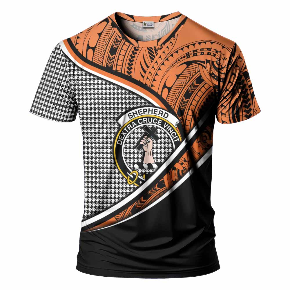 Tartan Vibes Clothing Shepherd Crest Tartan T-Shirt with Maori Tattoo Style - Orange Version