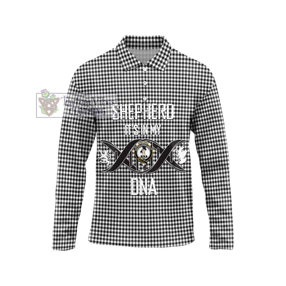 Shepherd Tartan Long Sleeve Polo Shirt with Family Crest DNA In Me Style Unisex - Tartan Vibes Clothing