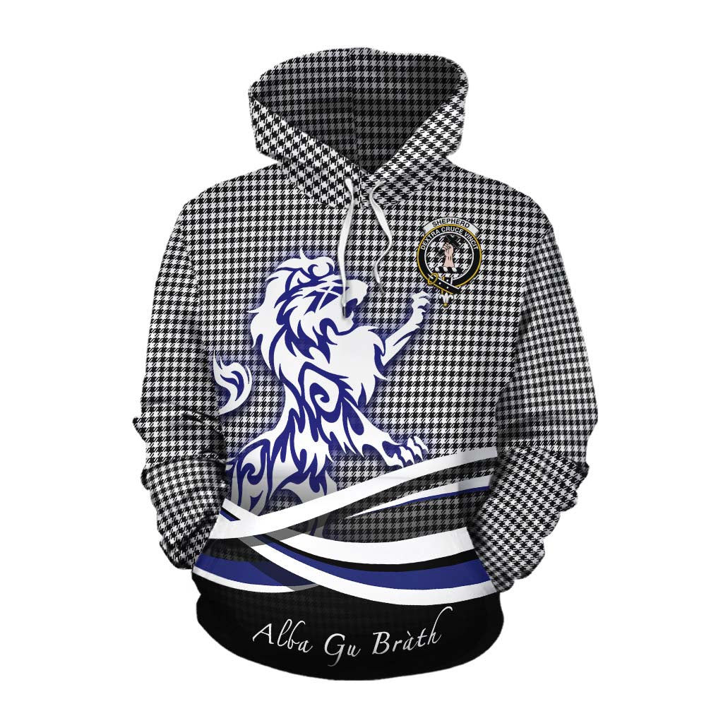 Tartan Vibes Clothing Shepherd Tartan Cotton Hoodie with Alba Gu Brath Regal Lion Emblem