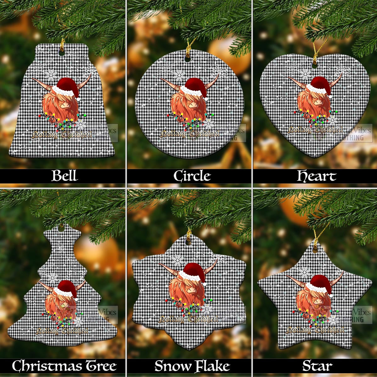 Tartan Vibes Clothing Shepherd Clan Tartan Ornament with Christmas Twinkle Highland Cattle