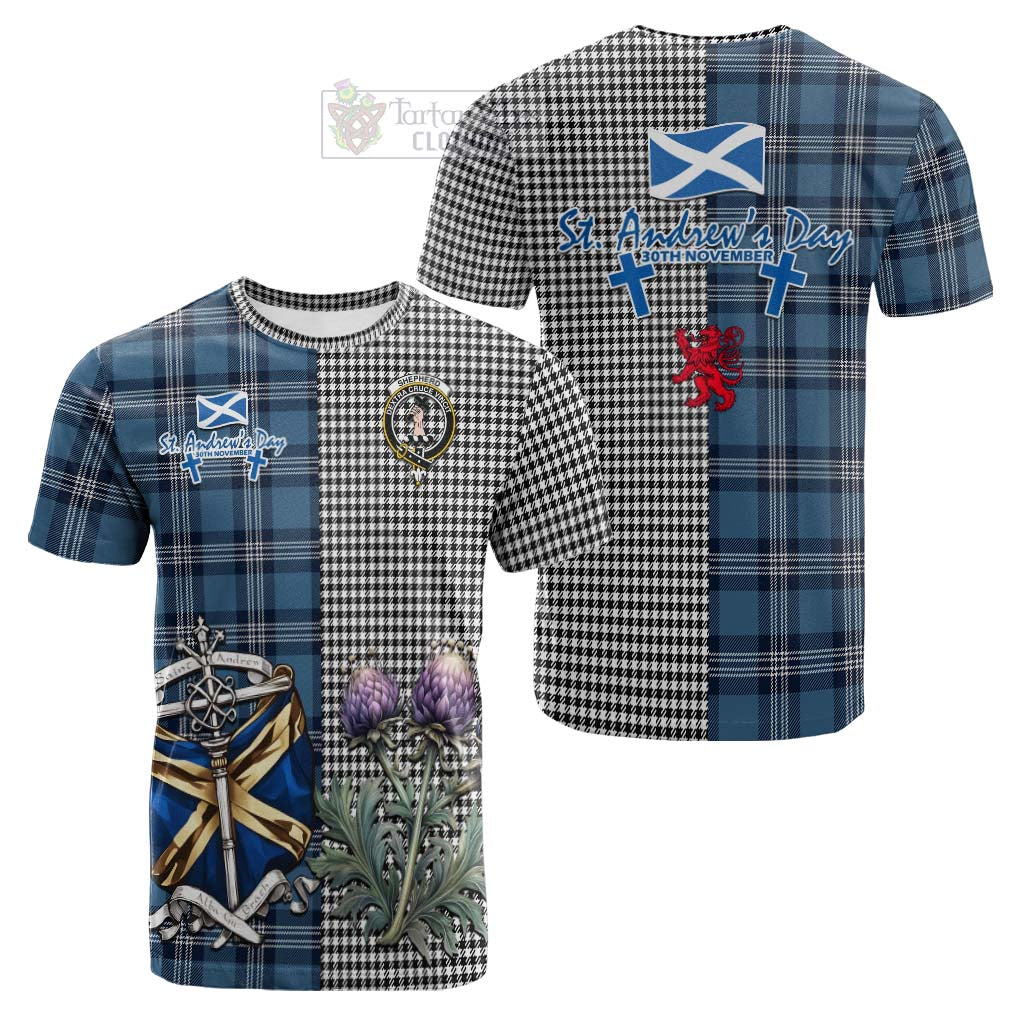 Tartan Vibes Clothing Shepherd Tartan Cotton T-shirt Happy St. Andrew's Day Half Tartan Style