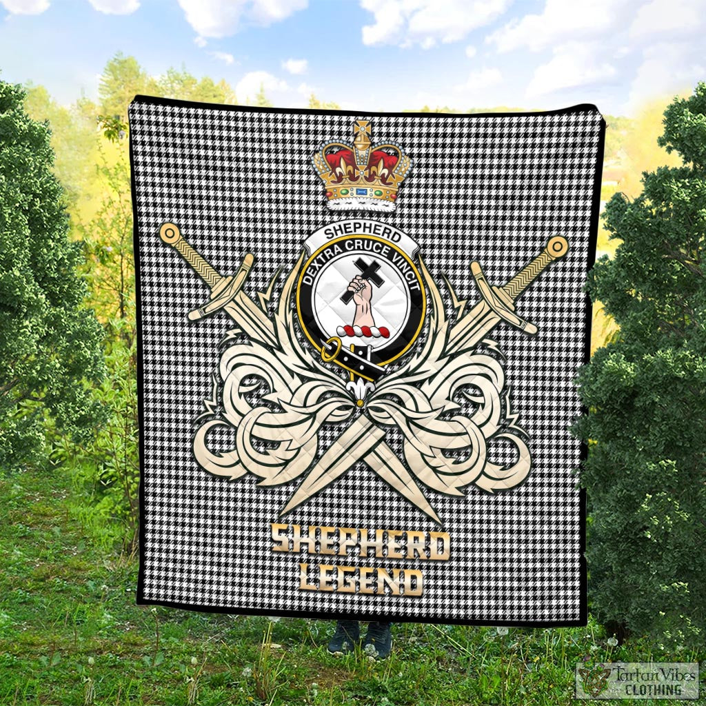 Tartan Vibes Clothing Shepherd Tartan Quilt with Clan Crest and the Golden Sword of Courageous Legacy