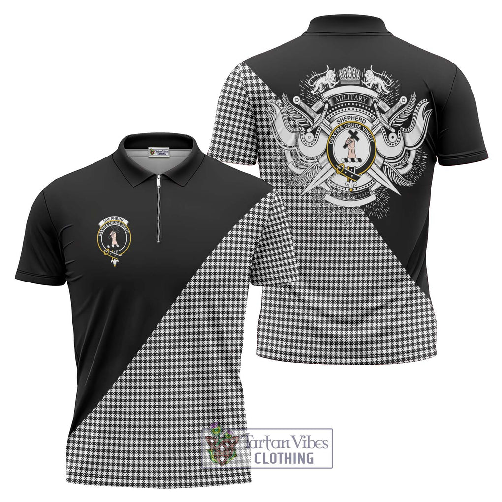 Shepherd Tartan Zipper Polo Shirt with Family Crest and Military Logo Style Unisex - Tartanvibesclothing Shop