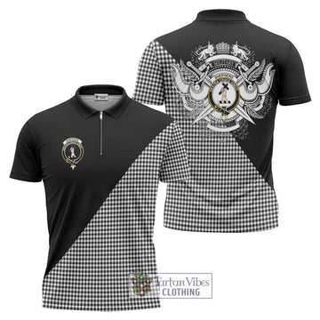 Shepherd Tartan Zipper Polo Shirt with Family Crest and Military Logo Style