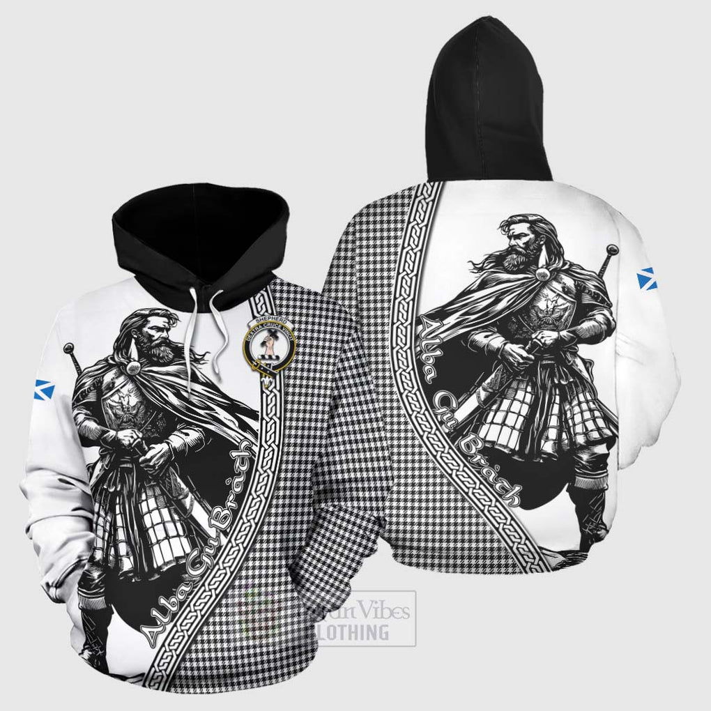 Tartan Vibes Clothing Shepherd Tartan Clan Crest Hoodie with Highlander Warrior Celtic Style